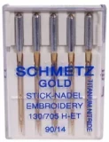 Schmetz Gold Titanium Embroidery Needles Size 90/14