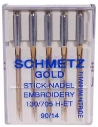 Schmetz Gold Titanium Embroidery Needles Size 90/14