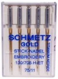 Schmetz Gold Titanium Embroidery Needles Size 75/11