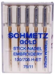 Schmetz Gold Titanium Embroidery Needles Size 75/11