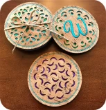 Embroidery Garden Cork Cut Coasters Set 2