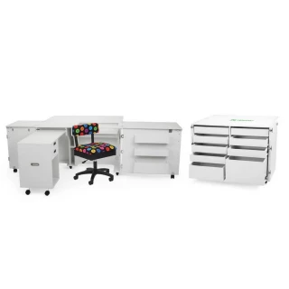 Kangaroo Sewing Furniture Aussie Studio and Dingo II WHITE Sewing Cabinets with Air Lift (AS-WHT)