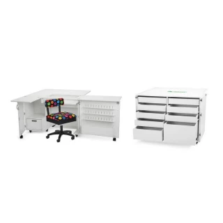 Kangaroo Sewing Furniture Wallaby II Studio Wallaby Air Lift and Dingo II Sewing Cabinet Set WHITE (WS-WHT)