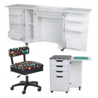 Kangaroo Sewing Furniture Bandicoot Cabinet White Ash b8211 Studio Set With Kiwi Storage Cabinet And Arrow Hydraulic Sewing Chair